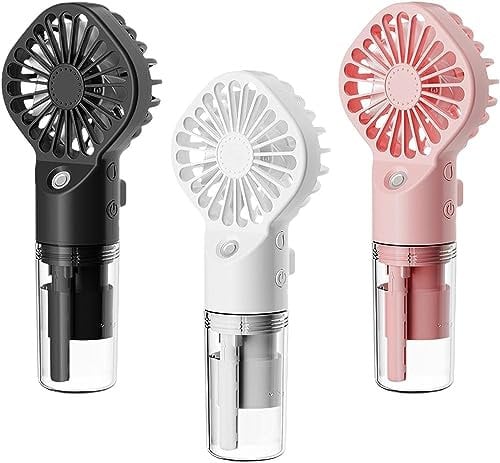 HFWHOK Mini Handheld Fan Pocket Fan USB Rechargeable Portable Misting Fan with 4 Adjustable Speed, Battery Operated Personal Mister Fan Spray Water Mist Fan for Outdoor Camping Travelling (3Pcs)