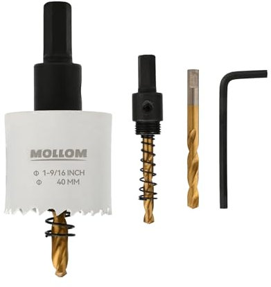 MOLLOM (40mm | 1-9/16) Scie-cloche bimétal HSS M42 avec 8% de cobalt avec 2 forets pilotes et mandrin, coupe lisse pour PVC, plaque de plâtre, bois, plastique, plaque de plâtre, caoutchouc
