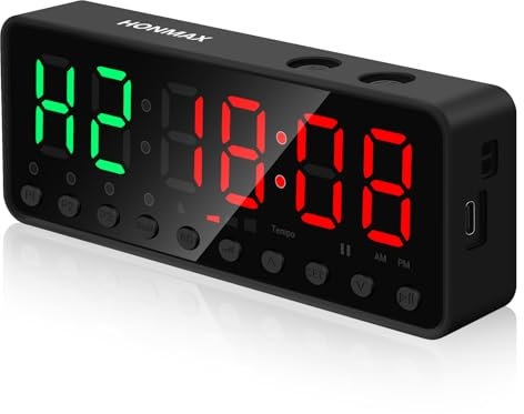 HONMAX Minuteur portable pour gym, fitness, garage, gym, entraînement, aimant puissant intégré, batterie au lithium et fonction battement, grand écran numérique LED anti-vertige (noir) (bleu)
