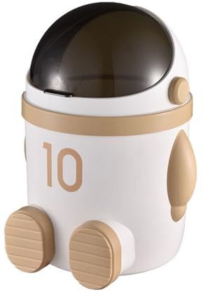 BURLOE Astronauten Mülleimer,Plastik Papierkorb Mülleimer Für Das Büro Zum Mitnehmen Behälter Mit Deckel Auto Arbeitsplatten Mini Kinder Schlichter Kinder,Beige