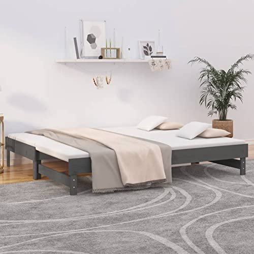 GuyAna Tagesbett Ausziehbar Grau 2X(100x200) cm Massivholz Kiefer Bett Mit Ausziehbett Tagesbett Ausziehbar Daybed Tagesbett Bettgestell