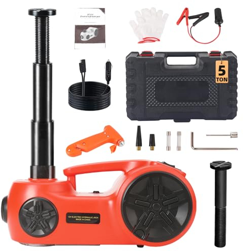 ROGTZ Upgraded Electric Hydraulic Car Jack Kit 5 Ton 12V Portable Lift Range 53 cm with Tire Inflator Pump for SUV Sedan Truck Repair Floor Jack for Tire Change with LED Light