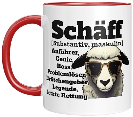 TassenTicker - Schäff - Tasse mit Spruch - Chef Boss - Führungskraft - Beförderung - Geschenk für Vorgesetzte - Beförderung - Abschied - Mann - Freund - Keramik - 330 ml. (Rot)
