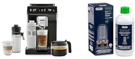 De'Longhi Eletta Explore ECAM452.57.G Kaffeevollautomat mit LatteCrema Milchsystem, heiße und kalte Getränke auf Knopfdruck, Touchscreen Farbdisplay, Kaffeekannen inkl., schwarz mit DLSC 500 Entkalker