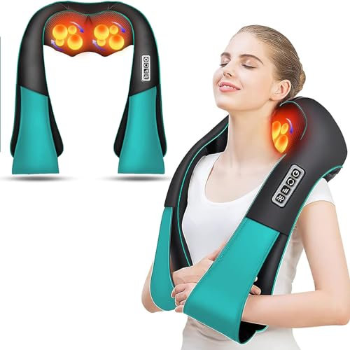 AERLANG Shiatsu Masajeador de cuello y espalda con calefacción, almohada de amasamiento profundo para oficina en casa, masajeador de hombros para mujeres, hombres, papá, mamá
