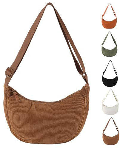 Uwiyo Halbmond Tasche Damen Cord Crossbody Moon Bag Hobo Halfmoon Bag Halbmond Umhängetasche Dumpling Schultertasche mit verstellbarem Gurt für Damen Mädchen (Braun)