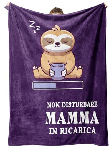 Niyewsor Regalo Mamma, Regalo per Mamma Coperta Flanella, Regalo Mamma Compleanno, Festa della Mamma Natale Regali per Mamma, Bradipo Coperta per Mamma 130 x 150cm, Viola
