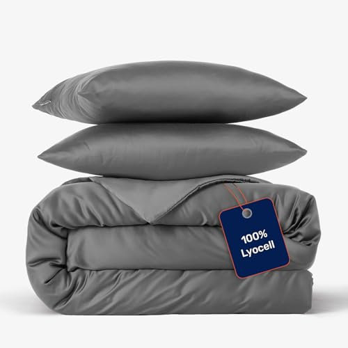 twenty:three Lyocell Bettwäsche (1x) 200x220 + (2X) 80x80 Dark Gray - 100% Tencel - Gewonnen aus Eukalyptus - Hochwertig - Nachhaltig - Atmungsaktiv - Luxus - Hypoallergen