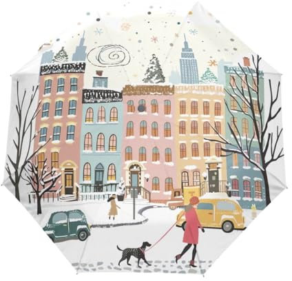 GAIREG Reise-Regenschirm, New York, Winter, Straße, automatisches Öffnen und Schließen, winddicht, kompakt, zusammenklappbar
