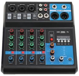 YILIKISS Mini 5 Kanal Stereo Sound Mischkonsole, Mischpult mit U-S-B Blue-tooth und 48V Phantom Power, DJ Live Audio Mixer mit Hall-Effekt für Karaoke Stage, Heim-KTV, Aufnahmestudios, Live-Streaming