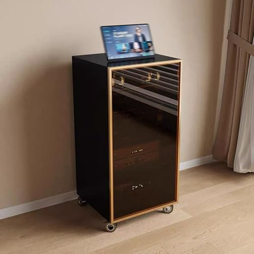 GUAWJRZDP Phonoschrank, Abnehmbar Hi Fi Regal, Hi Fi Rack mit Tür Aus Gehärtetem Glas, Audio Rack Hi Fi Regal mit Verstellbarem Regal, Kabelmanagement, for Das Home Office(Black+Gold,4-Tier)