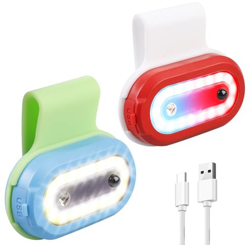 2 Stück LED Clip Lampe mit Starker Magnetisch, 4 Lichtmodi Lauflicht Wiederaufladbar Klein Stirnlampe LED mit Intelligente Induktion, Wasserdicht Brustlampe zum Wandern, Blinklicht LED für Joggen