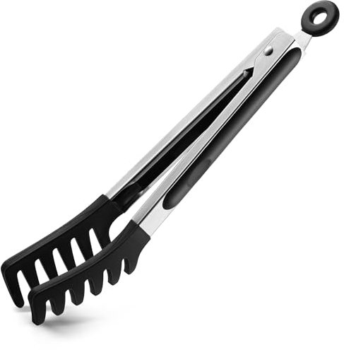 Spaghettizange, 22,9 cm Nudelzange Küchenzange Kochzange Grillzange Silikonzange mit Zähnen zum Servieren von Lebensmitteln, für Kochen, Spaghetti-Nudeln, Salat, Grillen (22.9cm-Schwarz)