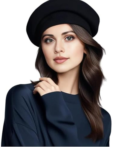 Damen Barrett Mütze Paris Style schwarz Baskenmütze Kaschmir Wolle für eleganten Stil Uni Farbe französisch Künstler