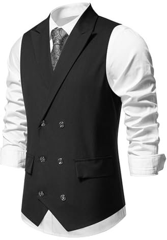 Beokeuioe Vestibilità normale, abito smoking abito gilet risvolto uomo business gilet formale doppia fila bottoni classici per il tempo libero gilet elegante da sposa, A nero, M