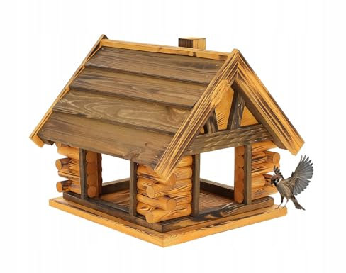 Vogelfutterhaus aus massivem Holz 38 cm x 39,5 cm x 34,5 cm – Wetterfeste Futterstation für Wildvögel im Garten, großes Vogelhaus zur Ganzjahresfütterung