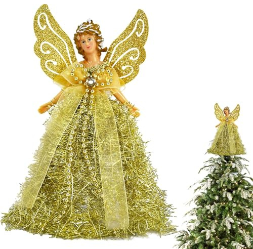 Weihnachtsengel Baumspitze, Christbaumspitze Engel, 20cm Engel Christbaumspitze, Glitzernd Weihnachtsdeko Weihnachten Baumspitze, Engel für Weihnachtsbaumspitze
