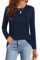 Elesomo Women Crew Neck T Shirt Long Sleeve Tops Casual Shirts Ladies Blouses, Navy Blue UK 14 16