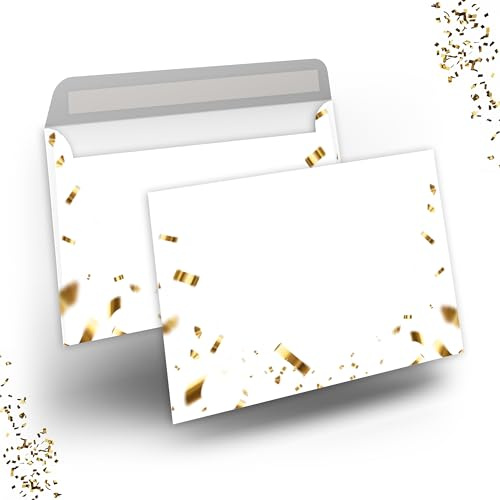 Briefumschlag C6 Haftklebend Selbstklebende 25-50 Stück Briefumschläge Kuvert Briefkuvert in gold Konfetti Optik 80 g/m² 114 x 162 mm Hochzeit Geburtstag Grußkarten Einladung Danksagung (50)