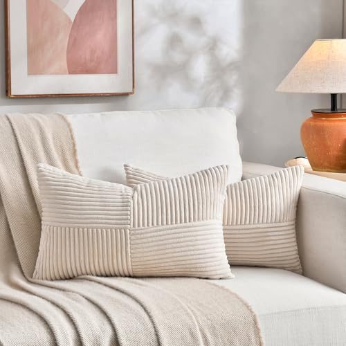 FDTERN 2er Set Creme Beige Kordsamt Kissenbezug 30x40 Weich Moderne Dekorative Kissenbezüge Kissenhülle Dekokissenbezug Sofakissen Dekokissen Boho Deko für Sofa Schlafzimmer Wohnzimmer Bett
