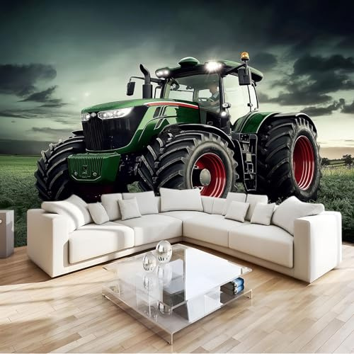 Fototapete Schlafzimmer Bauernhof Felder Traktor Fototapete 3d Effekt 200 x 140 cm Vlies Tapeten Moderne UV-Beständig Wandbild Wandtapete Wohnzimmer Junge Schlafzimmer Flur Grün