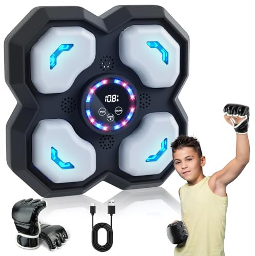 snookids Music Boxing Machine für Kinder, LED Licht Elektronische Boxmaschine mit Boxhandschuhe, Smart Music Punch Sport Geräte mit 9 Geschwindigkeitsmodi, Lautstärkeregelung, Zählmodus