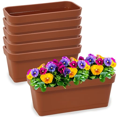 PECZEKO Set di fioriere in plastica, fioriera per fiori ed erbe, vaso da balcone, vaso resistente per balcone, confezione da 6 pezzi, terracotta, ø 40 cm