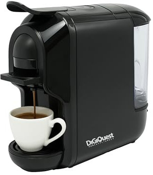 DIGIQUEST Macchina da caffè COFFY BLACK 3in1 compatibile con cialda, caffè in polvere e capsule Lavazza® Blue® | Caffè corto e lungo | Potenza1450 W | 0,6 Litri | 19 Bar