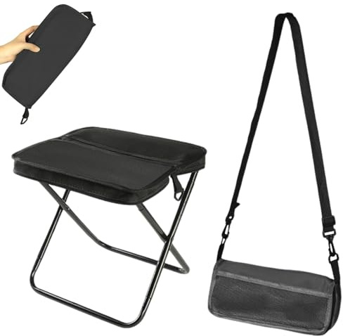 Klapphocker, Campinghocker Faltbarer, Tragbarer Klappbarer Hocker, Camping Klappstühle mit Aufbewahrungsbeutel, Leicht Gartenhocker Klappbar für Outdoor Reisen Wandern Angeln Grillen (Schwarz Groß)