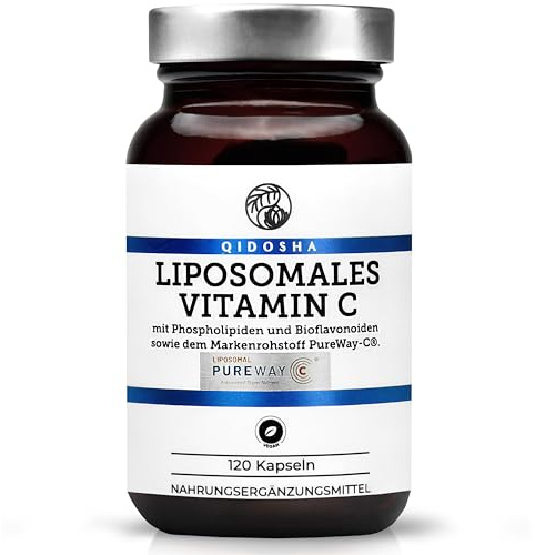 QIDOSHA® Vitamin C Komplex liposomal mit dem Markenrohstoff PureWay-C®, 120 Kapseln im Apothekerglas, Vitamin C liposomal plus Bioflavonoide, deutsche Fertigung, jede Charge in externem Labor geprüft
