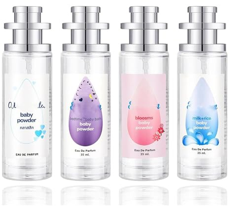 Ebyveen Baby Powder Perfume, Baby-Soft Perfume Spray, an Eau De Parfum, Long-lasting Moisture & Fragrance, Floral & Creamy Aroma for Women & Men,35ml (4Pcs)