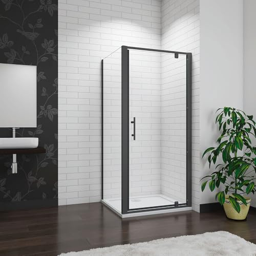 Shower Enclosure Pivot Hinges Cubicle 700x700x1850mm Matt Black Frame