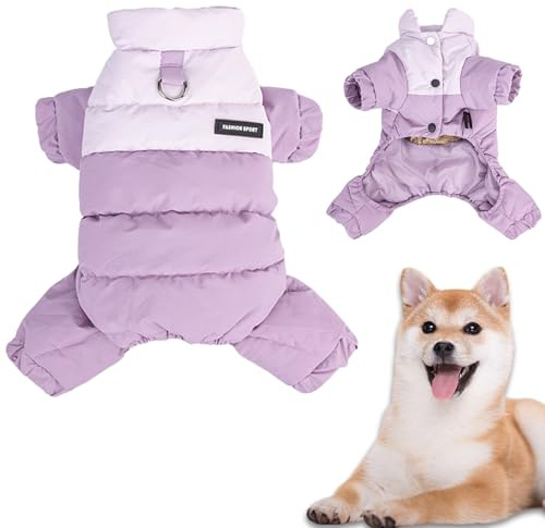 Duuclume Winter-Hundemantel mit Stehkragen, winddicht, wasserdicht, warme Hundejacke für kaltes Wetter, vierbeiniger Haustier-Schneeanzug (lila, M)