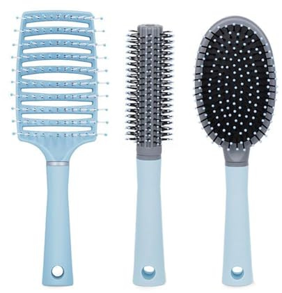 Meiyea Peeling-Haarbürste, antistatischer Massagekamm, Haarstyling-Werkzeug, geeignet für alle nassen oder trockenen Haare von Jungen, Mädchen und Kindern, Blau, 3 Stück