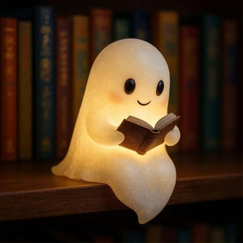 Ferakum Halloween Deko Geist Kürbis Nachtlicht, Halloween Deko Geister Figuren mit LED Kerzen Innen Harz Geisterfigur Ornament Leuchtende Gespenst Skulptur Ghost Ornament für Party Tischdeko (21CM)