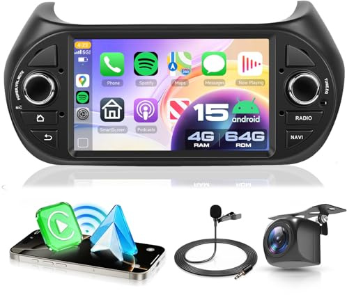 VECHTEL 4G+64G Autoradio Android 15 per FIAT Fiorino/Qubo/Peugeot Bipper/Citroen Nemo, 7 Pollice HD Schermo Auto Radio co Carplay Android Auto senza Fili GPS Wi-Fi USB Bluetooth FM RDS Retrocamera