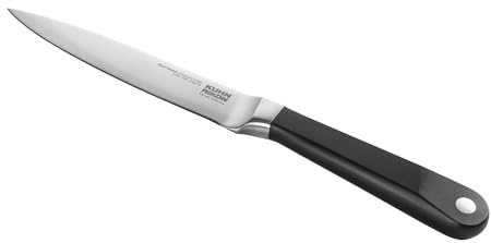 Kuhn Rikon Culinary Forged Utility Knife Rockwell-Hardened Carbon Steel Blade. Durable, Sharp Knife. Total Length = 25cm. Blade Length = 13cm. Full Tang Precision Balance.
