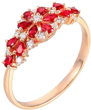 Anelli Donna In Oro 18 K Vero, Fedi Nuziali Metallo Rosso 1.85 Carati Ruby Creato In Laboratorio Fiore Oro Rosa 750 con Moissanite Misura 18,5