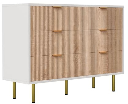 TIMORWTF Kommode mit 6 Schubladen, weiß, 100 cm, moderne Aufbewahrungsmöbel für Schlafzimmer, mit Griffen und goldenen Füßen – 100 x 34 x 73 cm, für Schlafzimmer, Flur, Wohnzimmer oder Büro