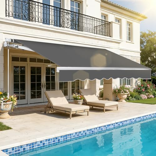Eikuavons Gelenkarmmarkise Markise, 400x300cm Sonnenmarkise Einziehbare Markise mit Handkurbel, Winkel einstellbar bis 30 Grad, Sonnenschutz Wasserschutz, inkl. Wandhalterung, Grau