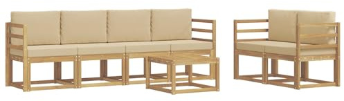 vidaXL Outdoor-Sofagarnitur mit Kissen 7 pcs Weiß und Beige, Moderne Outdoor-Sofagarnitur, robuste Eckcouch, stylisches Gartenmöbel, Akazienholz, Bequeme Sitzplätze