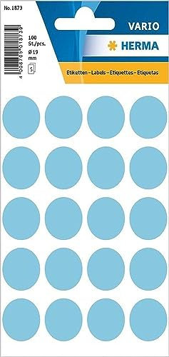 HERMA 1873 Punktaufkleber Klebepunkte hellblau, 100 Stück, Ø 19 mm, 20 pro Bogen, selbstklebend, Markierungspunkte für Kalender Planer Basteln, matt, blanko Papier Farbpunkte Etiketten Aufkleber