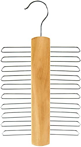 Hangerworld WH-TIE - Gruccia portacravatte in legno e metallo cromato per 20 cravatte, 17 x 30 cm