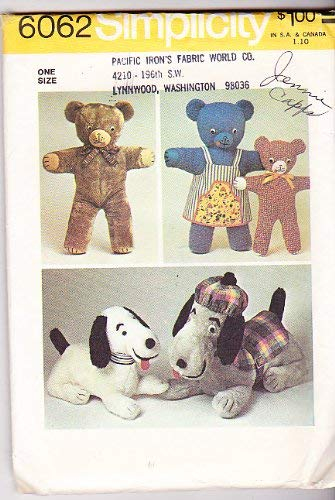 Simplicity 6062 Schnittmuster für Stoffbären und Hunde, Vintage-Design