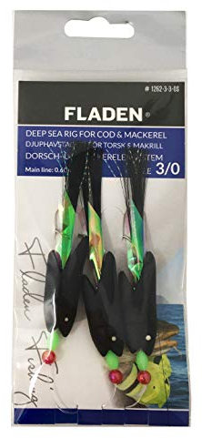 FLADEN Fishing - Single Packs of Classic Ready to Use Tied Boat Sea and Shore Feather Lure Rig (Max Black Cod Rig 3 Hook size 3/0) [17-1262-3-3/0S]