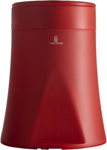 Trash.Know Design Tretmülleimer 12l rot, Abfalleimer für Müllbeutel und Rollen mit integriertem Müllrollenhalter im Boden
