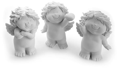 TEMPELWELT® Deko Engel Figur Schutzengel im 3er Set je 12 cm, Polystein Weiß, Engelkinder Set Engelchen Geschenk Dekoengel
