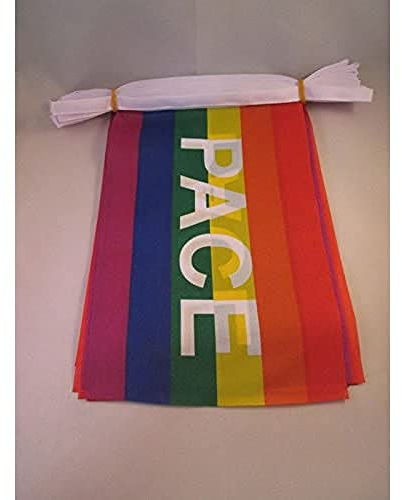 AZ FLAG Ghirlanda 6 Metri 20 Bandiere Arcobaleno Pace 21x15cm, Bandiera Pace - Rainbow Flag 15 x 21 cm - Festone Bandierine
