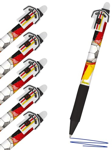 Online magiXX, 6x Radierstift Fun Germany I Gelschreiber blau radierbar mit 0,7mm Strichstärke I Tintenroller zum Schreibenlernen, Büro I kompatibel mit Frixion Mine I Radierbarer Kugelschreiber