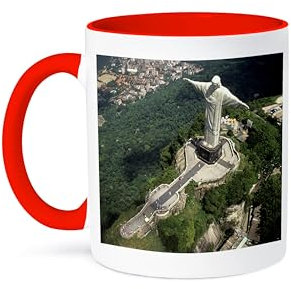 3dRose Corcovado Christ Statue, Rio de Janeiro, Brazil-SA04 BBA0018-Bill Bachmann Zweifarbige Tasse, Keramik, rot/weiß, 11 oz